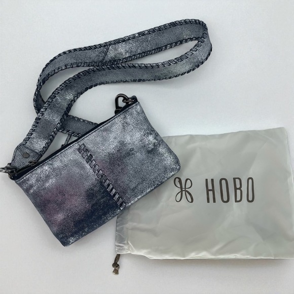 HOBO Darcy Convertible Crossbody Blue Pewter Metallic Leather Bag Purse Handbag - Picture 1 of 12